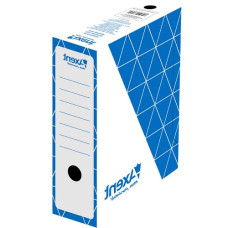 Архивный бокс, вертикальный, А4, картон (100мм), белый с синим,1732-02-А Архивный бокс, вертикальный, А4, картон (100мм), белый с синим,1732-02-А